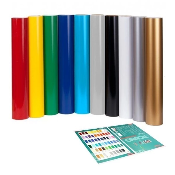 "Startpakke med 10 farver Oracal folie inkl. farvekort - 63cm x 5m" Startpakke med 10 farver folie i 63 cm x 5 m + farvekort