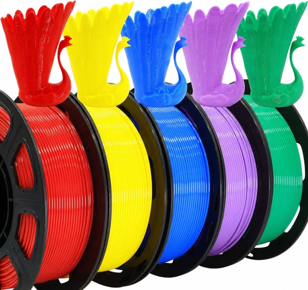 SKILPRO - PLA++ Filament pakke - Bl&aring;, gul, gr&oslash;n, lys lilla og r&oslash;d - 5 x 1 kg