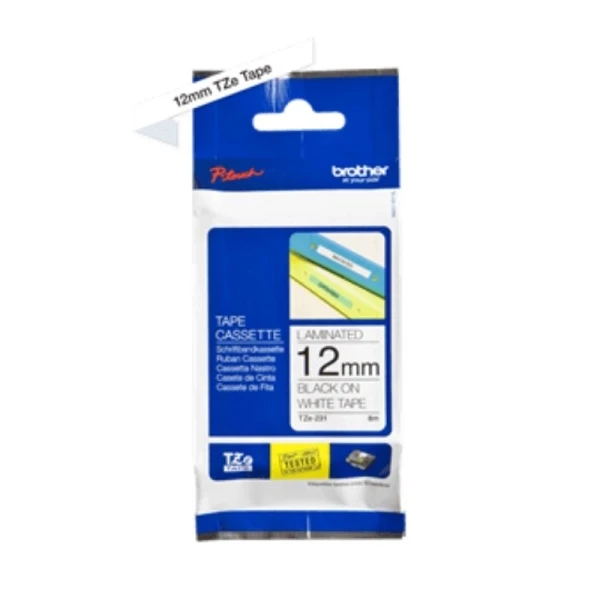Brother original TZe231 tape – sort på hvid, 12 mm bred Brother original TZe231 tape – sort på hvid, 12 mm bred