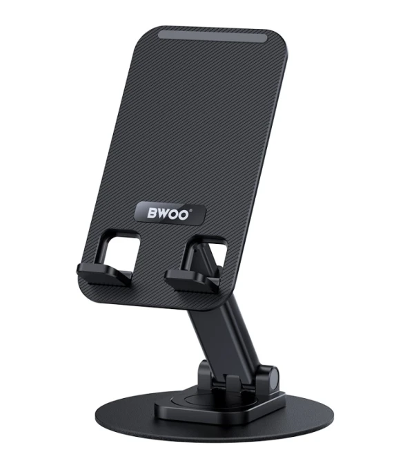BWOO BO-ZJ132 mobilholder sort BWOO BO-ZJ132 sort 360 grader roterbar og foldbar mobilholder i aluminium