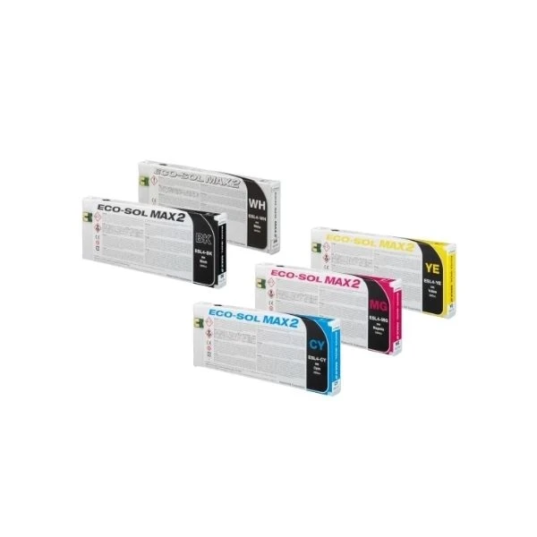 Eco-sol Max 2 Blæk - 220ml CMYK + Hvid Pakke - Original Roland Blækpatron Eco-sol Max 2 - 220ml - Pakke med CMYK og Hvid