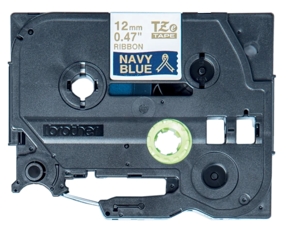 Brother original TZe-RN34 satinb&aring;nd &ndash; guld p&aring; marinebl&aring;, 12 mm bred